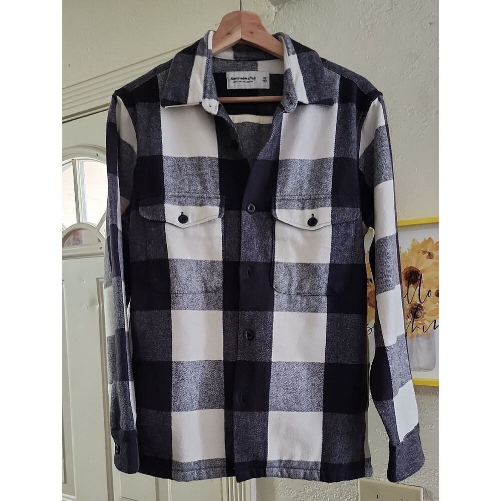 Abercrombie & Fitch Heavyweight Flannel Shirt Jacket Shacket XS Black/White Buff